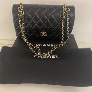 Chanel Black Leather Quilted Bag with Gold Chain